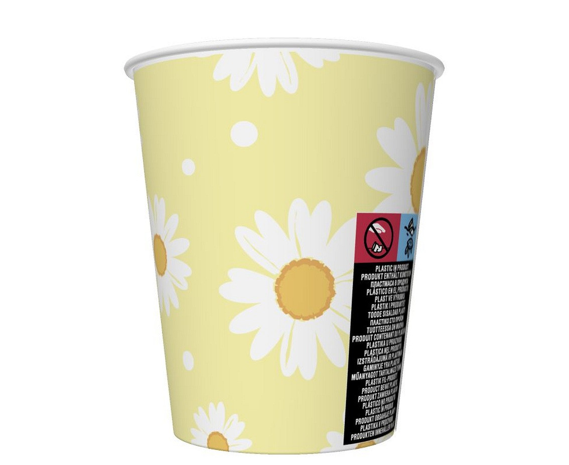 Paper cups, yellow, daisies, 250 ml, 6 pcs.